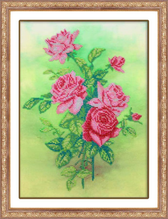 Набор для вышивания бисером паутинка б-1227 розовые розы, 31*22,5 см