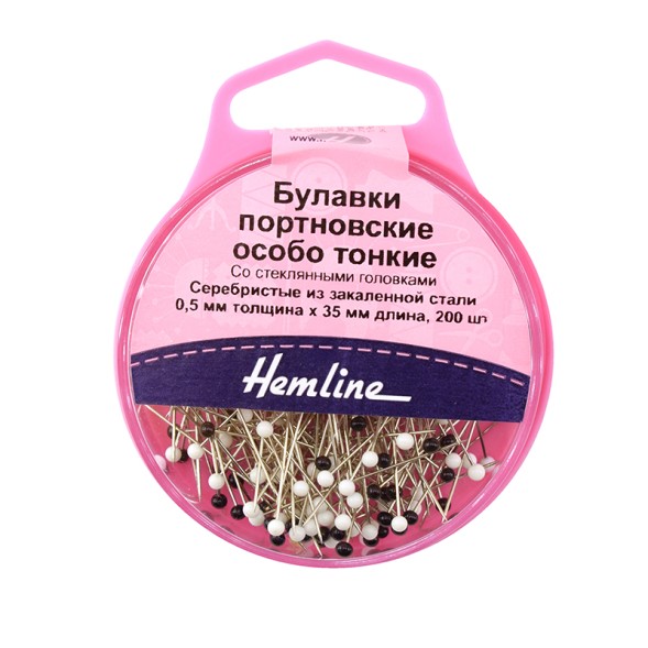 Булавки портновские особо тонкие со стеклянными головками hemline