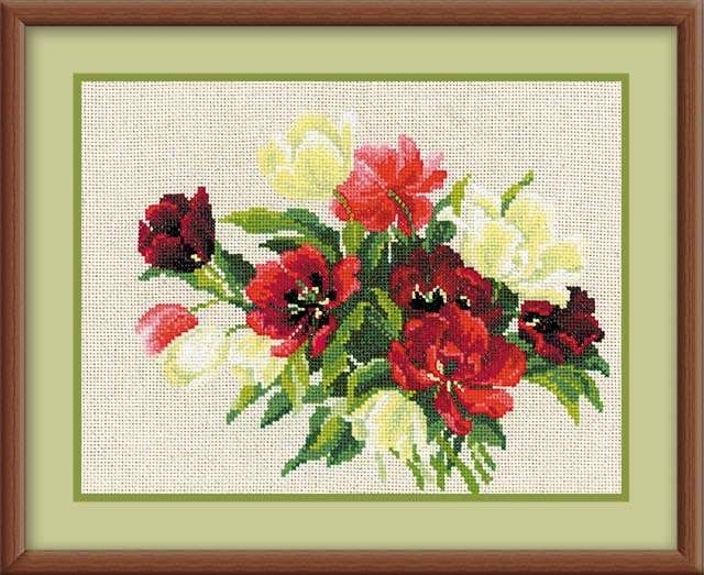 Набор для вышивания риолис 1065 тюльпаны на льне, 30*24 см