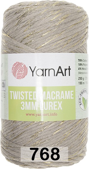 Пряжа Yarnart Macrame Twisted 3 Mm Lurex
