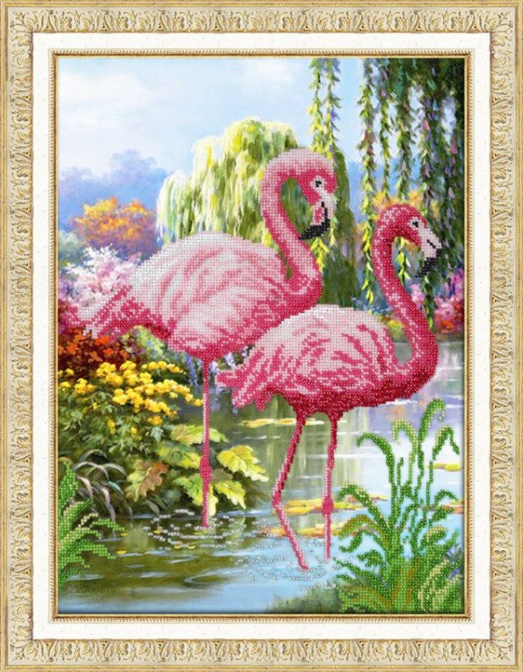 Набор для вышивания бисером паутинка б-1451 фламинго, 28*38 см