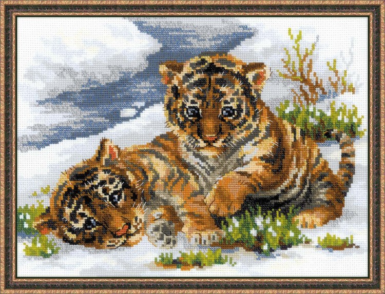 Набор для вышивания риолис 1564 тигрята в снегу, 40*30 см